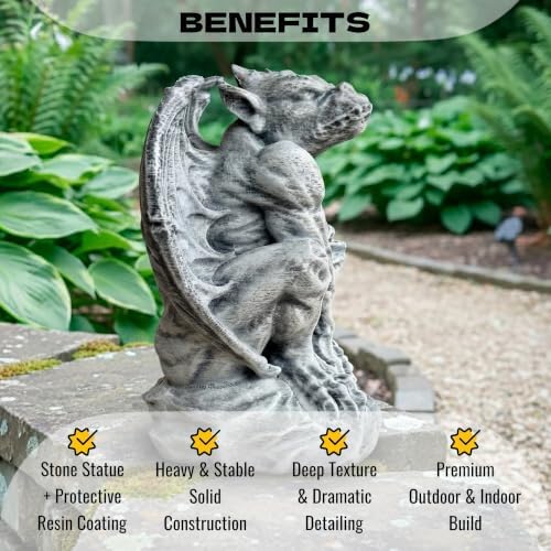 OLOMA Medieval Gargoyle Concrete Garden Statue Handmade Outdoor Gothic Beast Decor Cement Guardian Fantasy Creature Sculpture Yard Ornament Lawn Patio Porch Decor Garden Accent Gift - Image 3