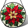 Red Poinsettia Stained Glass Window Hanging Suncatcher Gifts for Women 9.8" by amderven