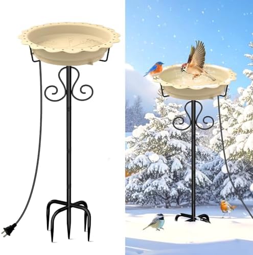 Heated Bird Baths for Outdoors, 100W Heated Birdbath Outside Winter, Yellow by Webuys