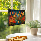 Twilight Garden with Floating Lanterns Rectangular Stained Glass Suncatcher – Hanging Window Panel with Animal & Nature Scene – Vibrant Glass Art Gift for Wildlife, Fantasy, Nature Lovers lsBhyO - Image 2