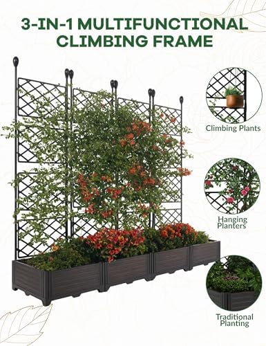 Patikuin 4-Section Sturdy Weather-Resistant Raised Garden Bed with Metal Trellis, Vertical Modular Planter Box & Privacy Screen for Climbing Plants, Vegetables, Flowers - Image 5
