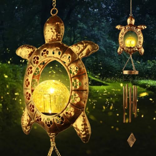 Solar Turtle Wind Chimes, Tortoise Wind Chimes Lights, Gifts for Women by JOBOSI