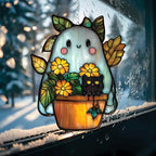 Cute Ghost Monstera & Cat Acrylic Suncatcher - Faux Stained Glass Indoor Window Hanging Ornament, Outdoor Sun Catcher Panel, Home Decor Gift for Ghost Lovers by Unknown