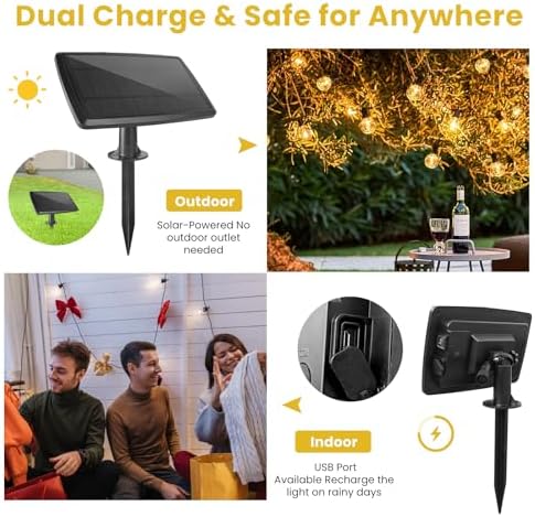 Yusist 200FT Solar String Lights Outdoor Waterproof with Remote,G40 Solar Powered String Lights with 60+3 LED Shatterproof Bulbs, Dimmable Solar Patio Hanging Lights for Outside Backyard Party - Image 5