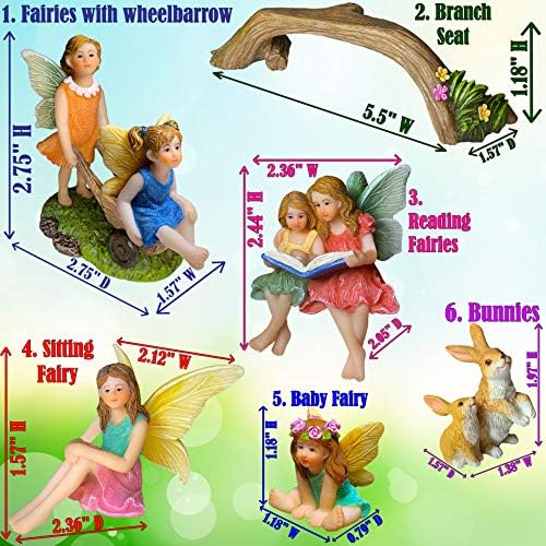 Mood Lab Fairy Garden Figurines - Fairy Statue Set (6 pcs) - Miniature Decorative Statues & Accessories - Outdoor & Indoor Garden Decor - Image 3