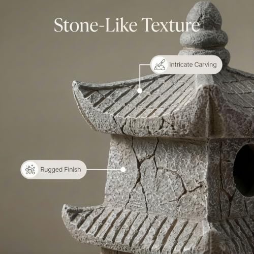 Resin Pagoda Japanese Stone Lantern Solar Outdoor Figurine Lights, Zen Garden Decor for Yard, Patio, Pathway, Landscape Lighting - Image 3