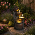 4-Tier Cascading Pot Outdoor Fountain with LED Lights by MakensGardenSupply