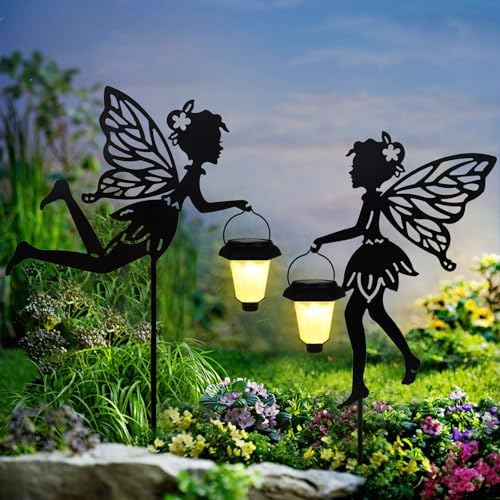 SUNNYPARK 2 Pack Solar Fairy Garden Metal Stake Decorative Lantern - Image 6
