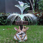Solar Rabbit Garden Statues,Resin Rabbit Family Figurine with Welcome Card and 7-Color Changing Optical Fiber with Solar Lights, Lawn Decor Outdoor Statue for Patio,Balcony,Yard,Lawn by Unknown