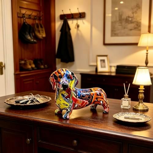 FUNSXBUG Colorful Dachshund Dog Statue Art Figurines Sculpture Collectibles Home Office Desktop Decor Outdoor Garden Display Decoration (Dachshund Dog 1) - Image 5