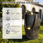 24.8'' Wooden Barrel Style Outdoor Water Fountain with LED Lights Resin Rustic Garden Waterfall Decor Farmhouse Garden Water Fountain for Patio Porch Yard - Image 4