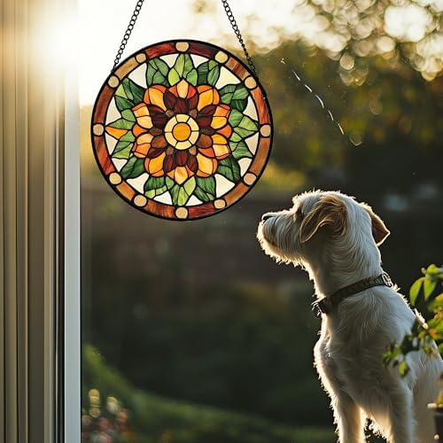 Golden Poppy Stained Glass Window Hanging Suncatcher Gifts for Women 12" - Image 2