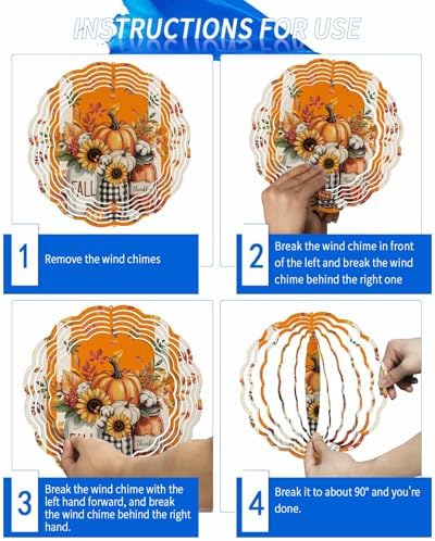 Fall Wind Spinner Orange Pumpkin Stainless Steel Spinner for Yard And Garden Maple Leaf Autumn Sunflower Wind Sculptures 10 Inch 3D Crafts Ornaments Hanging Wind Spinner for Outdoor Indoor Decorations - Image 6