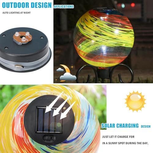 VCUTEKA Solar Gazing Ball, Glass Garden Globes for Outdoor Decor, 10" Red - Image 5