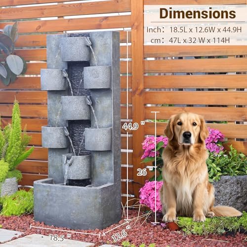 Sunlinua 45H Modern Outdoor Water Fountain with LED Light for Garden Décor - Image 2
