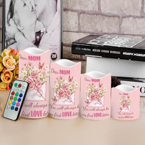 Dear Mom Flameless Light Candles with Remote Timer Battery Operated Candles Color Changing Fake Pillar Candles Tea Lights Home Mothers Day Decorations - Image 4