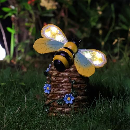 Garden Statue Bee Decor-Outdoor Statue Bees Decorations-Solar Garden Light Bumble bee Figurine Patio,Balcony,Yard,Lawn Ornament Mom Gift - Image 2