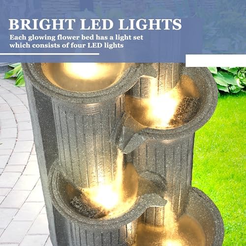 Grepatio Outdoor 5-Tiers Cascading Water Fountain, Garden Waterfalls Fountain with LED Lights, 24" H Modern Indoor Floor Standing Water Fountains with Pump for Patio, Yard, Deck Decor (Light Grey) - Image 2