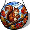 9.84 Inch Stained Glass Squirrel Suncatcher Autumn Leaf Window Hanging Fall Decor Gift for Her Mom Grandma Nature Lover Unique Glass Art Ornament for Home Garden by Unknown