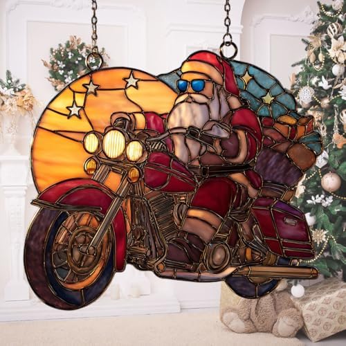 Cool Santa Riding Motorcycle Acrylic Suncatcher by AVAGAN