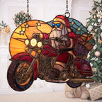 Cool Santa Riding Motorcycle Acrylic Suncatcher by AVAGAN