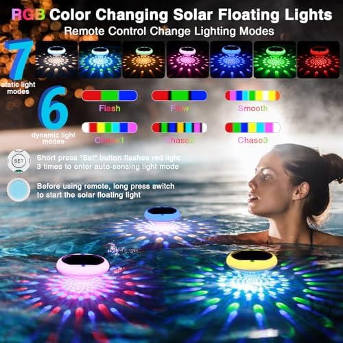 QOLNBY Solar Floating Pool Lights 2 Pack, USB Rechargeable Pool Lights - Image 3