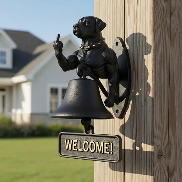 Cast Iron Muscle Dog Welcome Doorbell, Funny Bulldog Doorbell, Dog Middle Finger Decor Dinner Bell, Retro Metal Outdoor Dachshund Hanging Door Bell for Yard Garden - Image 4