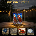 Solar Lantern Outdoor Waterproof Stained Glass Santa Claus Colorful Gift Boxes Sleigh Garden Decor LED Hanging Solar Lights Tabletop Lamp Gifts for Women Mom Outside Yard Patio Porch - Image 2