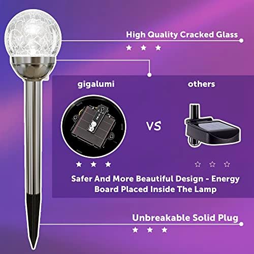 GIGALUMI Solar Outdoor, Cracked Glass Ball Solar Garden Lights, Color Changing Lights Outdoor,Garden LED for Path, Patio, Yard, 6 Pack Pathway - Image 2