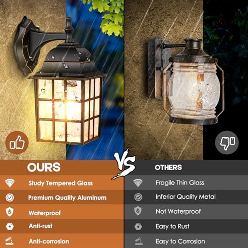 Brightever Dusk to Dawn Outdoor Wall Light Fixture, Waterproof Exterior Wall Lantern Porch Light with Photocell Sensor, Modern Bronze Outside Wall Sconce with E26 Socket for House Garage, 2-Pack - Image 4