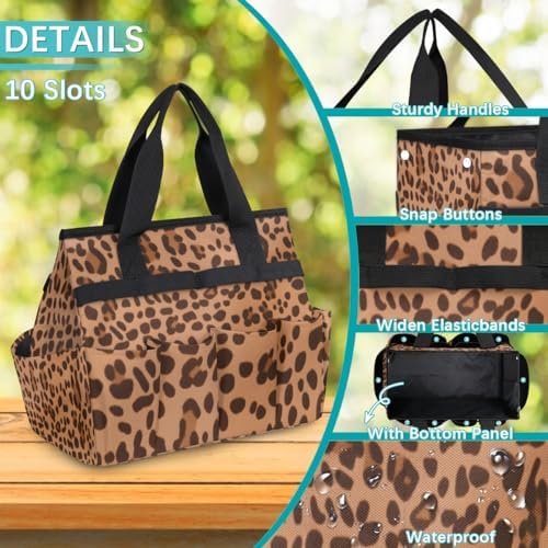 Garden Tool Bag Leopard Print Garden Tool Storage Bag with Pockets Handle Portable Garden Tote Bags for Indoor Outdoor Gardening - Image 4