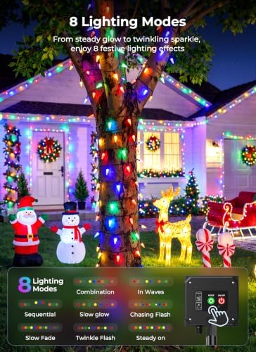 Multicolor C6 Solar Christmas Lights Outdoor, 22.64ft 50 LED Solar String lights Waterproof IP65, 8 Modes Twikle Fairy Light Christmas Tree Decorations for Yard Patio Fence Garden Wedding Party Decor - Image 3