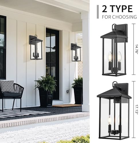 Darkaway Outdoor Wall Lights for House,2pcs Exterior Lighting Fixtures Wall Mount Porch Lights Waterproof Outdoor Sconce Lights with Clear Glass for Patio Hallway Garage E12 Socket - Image 6