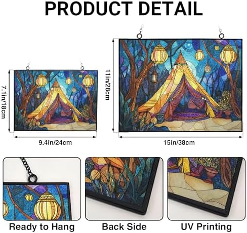 Personalized Rectangle Boho Lantern Tent Stained Glass Suncatcher Stained Glass Window Hanging Home Decor Garden Halloween Christmas Wedding Housewarming Gifts - Image 3