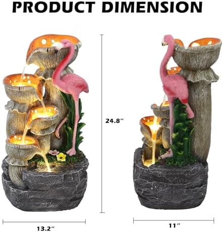 Grepatio Outdoor Water Fountain, 5 Tier Garden Waterfalls with 5 LED Lights, Modern Indoor/Outdoor Floor Standing Water Fountain with Pump for Garden, Patio, House Decor - Image 6