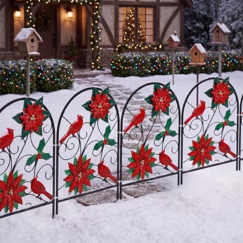 Yaocom 12 Pack Christmas Cardinal Fence, 16.5"H x 11.8"W Metal Garden Decor - Image 3