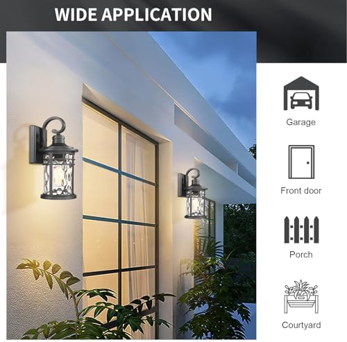 2PCS Outdoor Porch Lights Wall Mount Sconces with Water Ripple Glass Outdoor Lighting Waterproof Exterior Lantern for House Front Porch Patio Garage Doorway Garden - Image 5