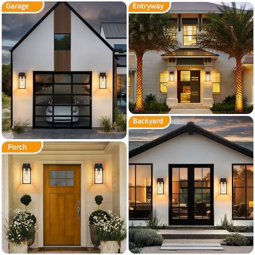 2 Pack 13‘’ Motion Sensor Outdoor Wall Light Fixture, Large Front Porch Lights for House, Exterior Wall Sconce, Black Waterproof Lantern Lamp,Outside Coach Light for Garage Entryway Yard - Image 6