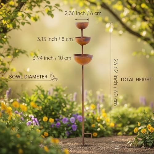 Water Barrels Rain Catcher from Gutter - Metal Flower Garden Stakes Bird Bath, 3-Tier Butterfly Feeder and Bird Water Bowl, Faux Rust Iron Garden Accessories Outdoor for Butterfly Garden Decor (3) - Image 7