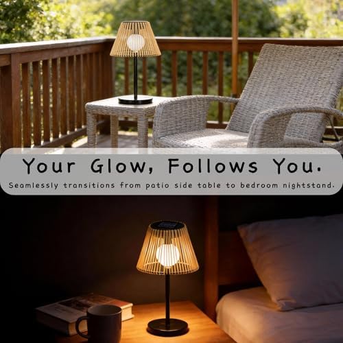 Solar Wireless Outdoor Table Lamp with Handwoven Rope Shades - Image 5