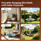 12.6" W Hanging Bird Bath with Solar Fountain, Upgraded Metal Bronze - Image 6