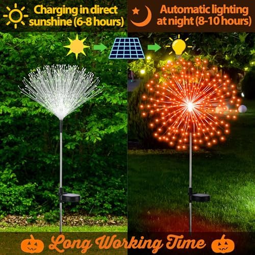 Tujoe 4 Pack Halloween Solar Decoration Outdoor Firework Lights, Orange - Image 3