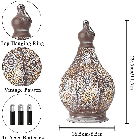 JHY DESIGN Moroccan Style Vintage Lantern Metal Table Lamp Battery Powered 11.5" Tall Cordless Lamp Desk Lamp with Edison Bulb for Living Room Bedroom Weddings Parties Garden Lounge Outdoor Indoor - Image 5