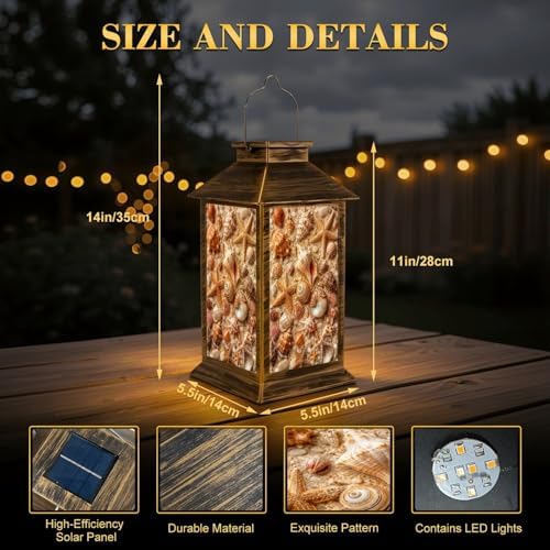 Solar Lantern Outdoor Waterproof Seashell Garden Decor LED Hanging Solar Lights Tabletop Lamp Gifts for Women Mom Outside Yard Patio Porch - Image 2
