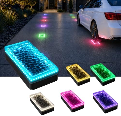 SHONELIGHTING 4x8 Solar Ground Lights, 12-Color Paver Light, RGB-W, 6Pack by SHONELIGHTING