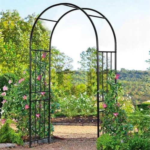LDAILY Moccha Garden Arch Arbor Trellis, 7.2Ft Outdoor Steel Arbor with Stakes, Metal Archway for Climbing Plants, Wide Sturdy Garden Arch for Lawn, Party, Ceremony Wedding Decoration, Black by LDAILY