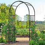 LDAILY Moccha Garden Arch Arbor Trellis, 7.2Ft Outdoor Steel Arbor with Stakes, Metal Archway for Climbing Plants, Wide Sturdy Garden Arch for Lawn, Party, Ceremony Wedding Decoration, Black by LDAILY