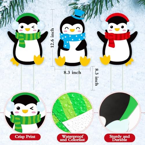 Drydiet 3 Pack Metal Christmas Yard Signs Decor Xmas Yard Stakes Outdoor with Stakes for Holiday Outdoor Garden Lawn Pathway Decoration(Penguin) - Image 2