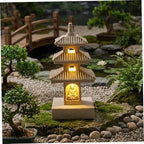 Pagoda Garden Statue, 10 Inch Weatherproof Solar Garden Decor, LED Light Zen Japanese Lantern for Backyard Balcony Patio Lawn Yard, Khaki Pagoda Statue - Image 5