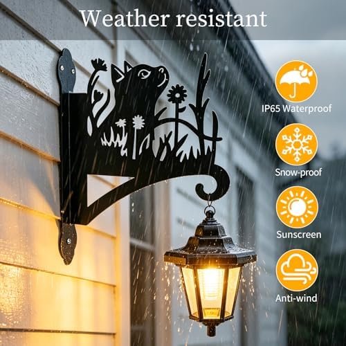 VOOKRY Solar Wall Lanterns Outdoor, Waterproof 2 Pack Hanging Lights with Cat Hooks, Wall Mount Sconce with 3 Solar Panels for Patio Porch Yard Garden Decor, Dusk to Dawn 2700K Warm White - Image 4